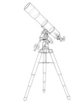 Telescope concept outline. 3d illustration. Wire-frame style