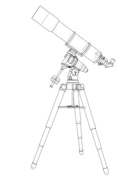 Telescope concept outline. 3d illustration. Wire-frame style