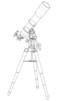 Telescope concept outline. 3d illustration. Wire-frame style