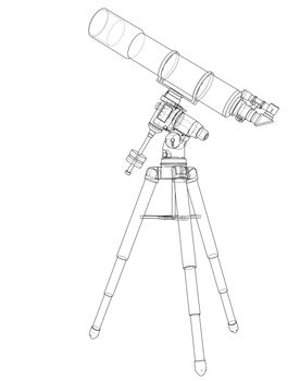 Telescope concept outline. 3d illustration. Wire-frame style