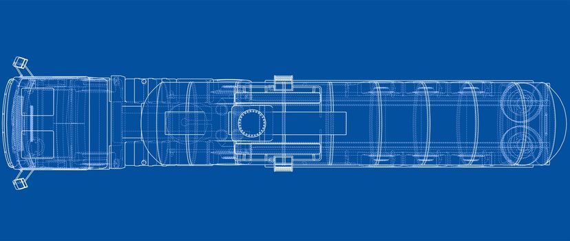 Truck with tank concept. 3d illustration. Wire-frame style