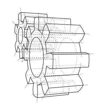 3D gear wheel. 3d illustration. Wire-frame style