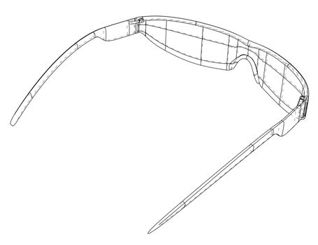 VR Virtual Reality Glasses Concept. 3d illustration. Wire-frame style