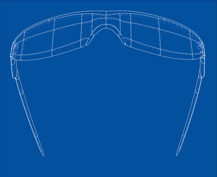 VR Virtual Reality Glasses Concept. 3d illustration. Wire-frame style