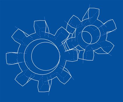 3D gear wheel. 3d illustration. Wire-frame style