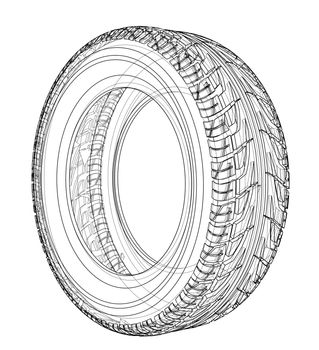 Car tire concept. 3d illustration. Wire-frame style