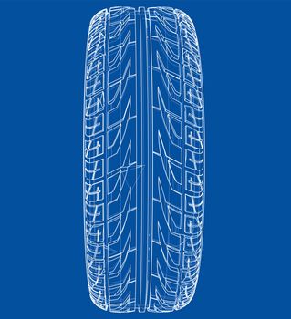 Car tire concept. 3d illustration. Wire-frame style