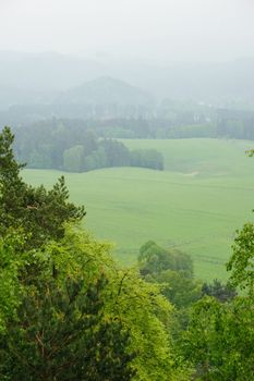 Autumn beautifully colored landscape - forests, meadows, sky