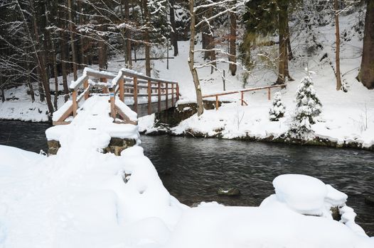 Winter landscape with snow in the Czech Switzerland