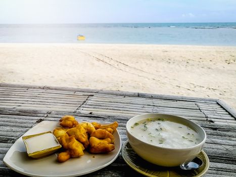 Breakfast on the morning beach table