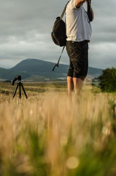 Bag, tripod and camera. All that a photographers needs to have a nice afternoon like this one near Pamplona, Navarra, Spain