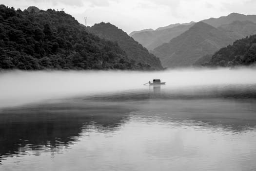 A boat in the famous Misty Small Dongjiang (east river) in Chenzhou, Hunan province of China.