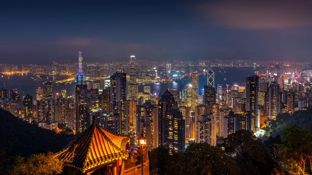 Hong Kong cityscape at night from the Victoria peak.