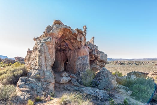 A rock cave at the Stadsaal Caves and Rock Art site in the Cederberg Mountains in the Western Cape Province of South Africa