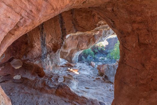 A rock cave at the Stadsaal Caves and Rock Art site in the Cederberg Mountains in the Western Cape Province of South Africa
