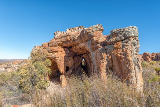 A rock cave at the Stadsaal Caves and Rock Art site in the Cederberg Mountains in the Western Cape Province of South Africa