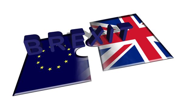 british european lags puzzle 2 peaces on white background brexit concept