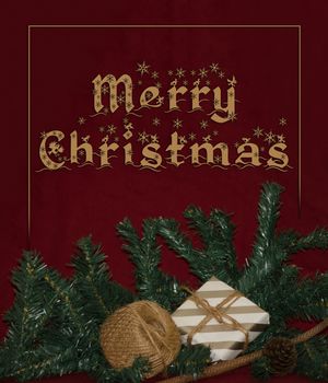 merry christmas postcard design with teddy bear and gift box red