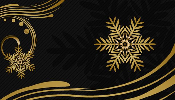 black christmas background with golden ornaments and snowflakes luxory