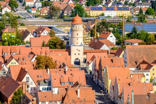 View to the roofs of town Noerdlingen in Germany in Summer