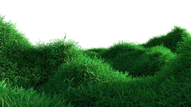 Green grass growing on hills with white background. 3d rendering