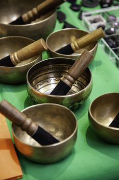 Handmade Tibetan bowls, traditional container detail, zen