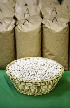 White beans in a market, organic harvest legumes