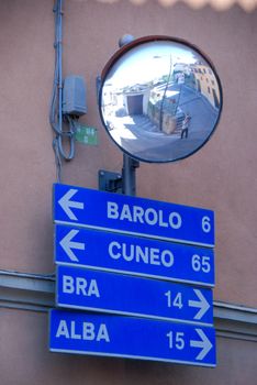 A billboard, directions in La Morra, Piedmont - Italy