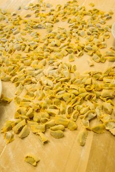 Preparation of agnolotti. Typical pasta of the Langhe, Piedmont - Italy