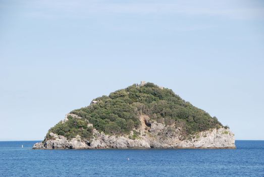 View of the island of Bergeggi with sea