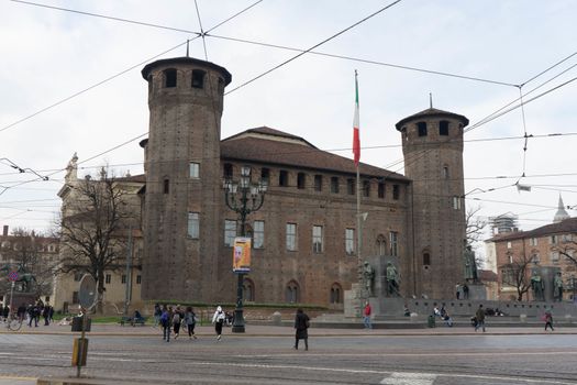 View of Castello Square with Palazzo Madama in Turin - Italy - March 2018