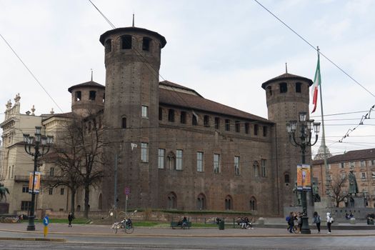 View of Castello Square with Palazzo Madama in Turin - Italy - March 2018