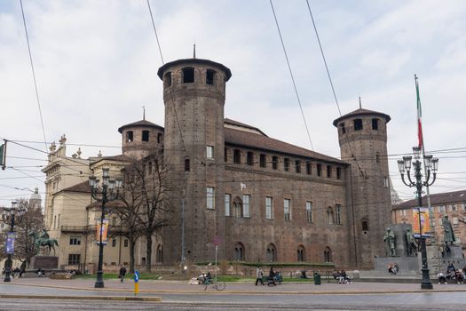 View of Castello Square with Palazzo Madama in Turin - Italy - March 2018