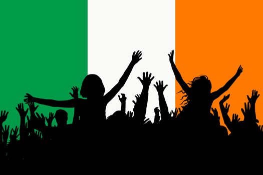 People silhouettes celebrating Ireland national day