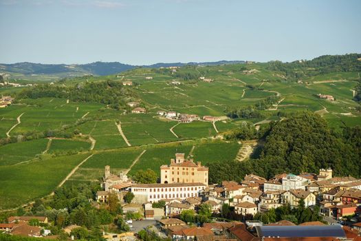 The Langhe hills with the town of Barolo, Piedmont - Italy