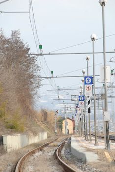 Rails for trains near the Santa Vittoria d'Alba railway station, Piedmont - Italy