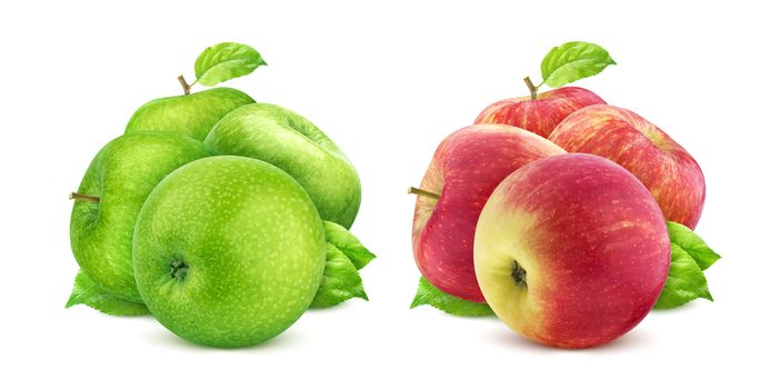 Apple collection. Green and red apples isolated on white background with clipping path