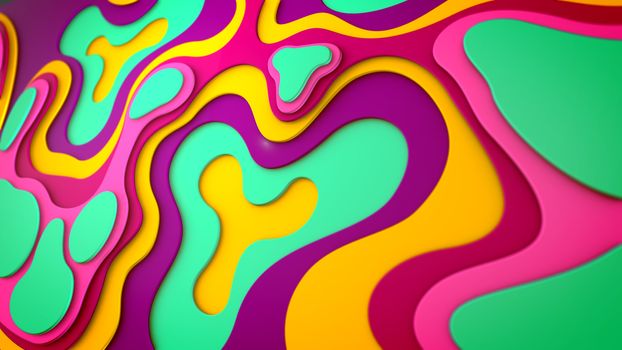 Original 3d illustration of multicolored and multishaped plastic blobs and spots plased asked in a cheerful way. They generate the mood of celebration, optimism and joy.