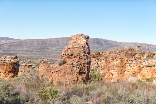 A rock formation, resembling a chicken, at the Stadsaal Caves in the Cederberg Mountains in the Western Cape Province of South Africa