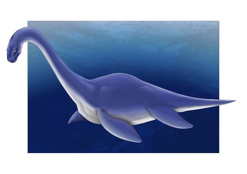 plesiosaurus in water depth, cartoon illustration