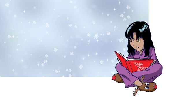 A Young girl reading the night before christmas story