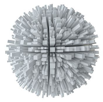 Abstract White Sphere With Cubes. 3d Illustration isolated on white background