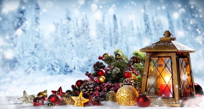 lantern with christmas decoration