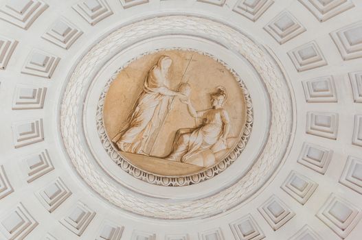A ceiling of paintings at the Vatican Museum in Rome, Italy