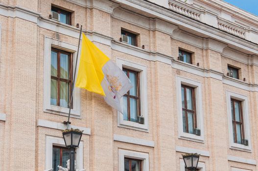 Flag on St. Peter's Square from Rome to Vatican in Italy