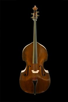 Front view of vintage viola isolated on black background, clipping path.