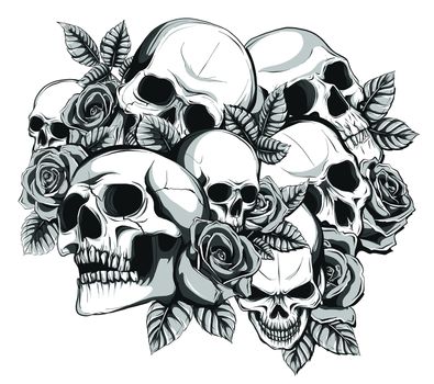 illustration Interesting skulls with flowers.
