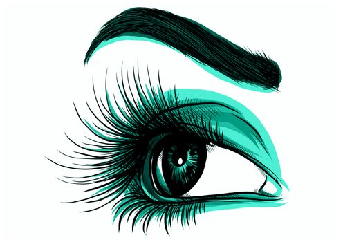 Eye on white background. Woman eye. The eye logo. Eyes art. Human face, eye close up -