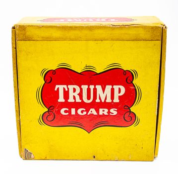 Vintage cigar box against a white background