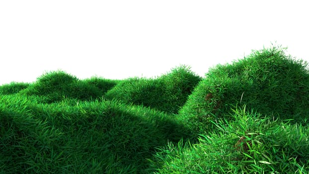 Green grass growing on hills with white background. 3d rendering